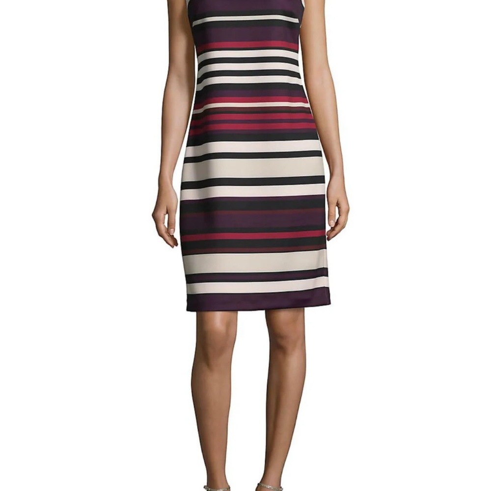 Calvin Klein Purple Tan Sheath Dress Sleeveless Midi
